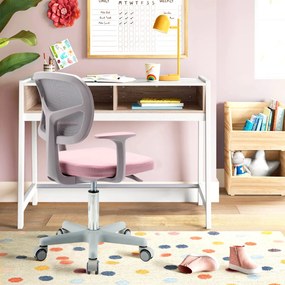 Cadeira de secretária ergonómica para crianças com rodas Cadeira giratória para computador Apoio lombar ajustável em altura Rosa