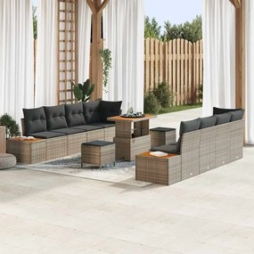 vidaXL Conjunto de Sofá de Jardim Com Almofadas Cinza Rattan Sintético Acácia