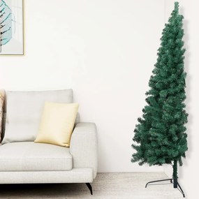 321033 vidaXL Metade de árvore de Natal artificial c/ suporte 210cm PVC verde