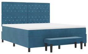 Cama Box Spring com Colchão e Banco Azul Escuro 180x200 cm Veludo