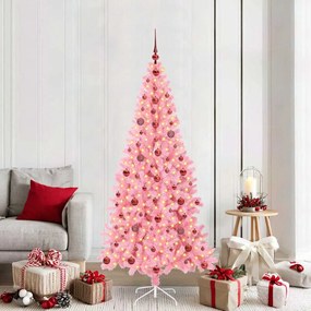 vidaXL Árvore de Natal com 300 LEDs com suporte Rosa 210 cm PVC