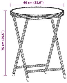 3 pcs conjunto de bistrô com almofadões vime PE/vidro cinza