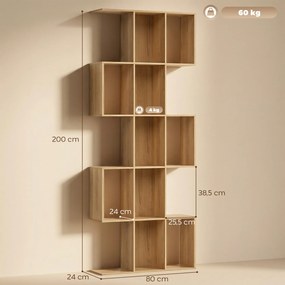 Estante de 5 Níveis Estante de Livros Estreita Estante em Forma de S 80x24x200 cm Carvalho