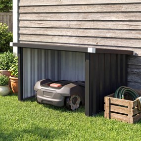 Abrigo para robô cortador de relva 108 x 86 x 62,5 cm, garagem para robô cortador de relva com telhado inclinado em aço galvanizado cinzento escuro