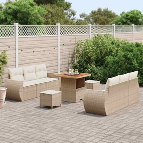 sofá de jardim 9 peças com almofadas bege de rattan e acácia