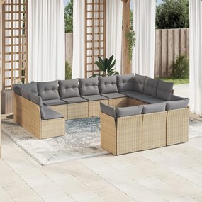 vidaXL 13 pcs conjunto de sofás p/ jardim com almofadões vime PE bege