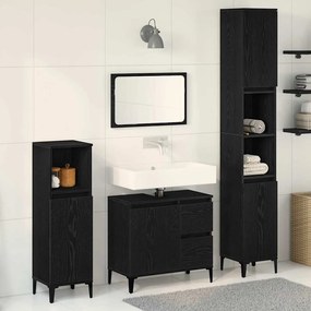 vidaXL Conjunto de Móveis para Banheiro 3 pcs Preto 30 x 30 x 180 cm