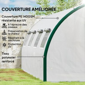 Estufa tipo túnel para jardim 600 x 300 x 200 cm com 18 m², estufa tipo túnel para jardim com portas e 8 janelas, lona de PE de 140 g/m²,  branca