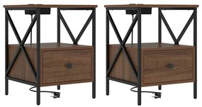 Armário de Cabeceira com gaveta 2 pcs Carvalho castanho