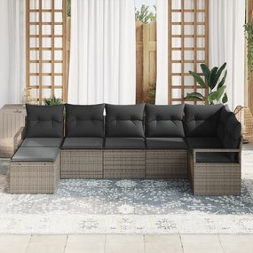 Conjunto de Sofá de Jardim com 7 Peças Cinza Vime Poliéster