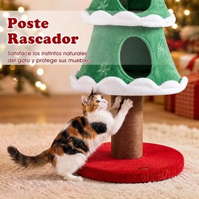 Árvore para Gatos, 49 x 49 x 130 cm, Formato de Árvore de Natal, Verde
