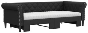 Sofá-cama com gavetão e colchões 90x200 cm artificial preto
