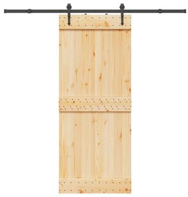 Porta de correr com ferragens 85x210 cm madeira de pinho maciça