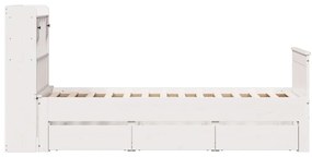 Cama com estante sem colchão 75x190 cm pinho maciço branco