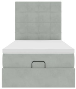 Estrutura cama otomana colchões 90x200 cm veludo cinzento claro
