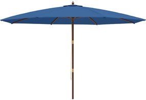 Guarda-sol de jardim com poste de madeira 400x273 cm azul-ciano