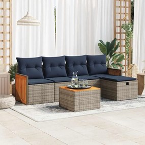 6 pcs conjunto sofás de jardim com almofadões vime cinzento
