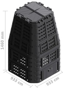 Caixote de compostagem para jardim 93,3x93,3x146 cm 1000 L preto