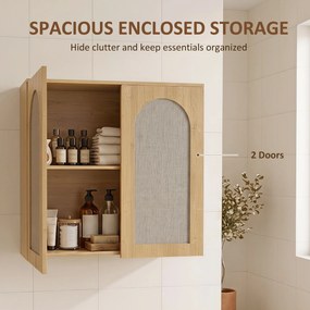 Armário de parede para casa de banho em estilo boémio 60 (L) x 30 (P) x 60 (A) cm, com 2 portas com efeito de rattan e fecho suave, e prateleira ajust