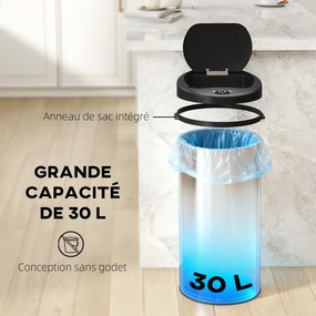 Caixote do lixo automático de cozinha de 30 L em aço inoxidável, tampa com fecho suave, 32 x 30 x 68 cm, prateado