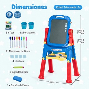 Cavalete de Arte Infantil, 50 x 36 x 72,5 cm, Dupla Face Giratória, Azul