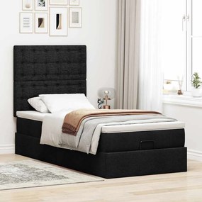 Cama otomana com colchão 100x200 cm tecido preto