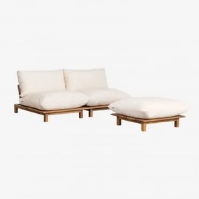 Sofá Modular Reclinável de 2 peças com Puff Brina Crema - Sklum