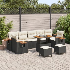 Conjunto de Sofá de Jardim vidaXL de 10 peças com Almofadas de Rattan Sintético Preto Acácia