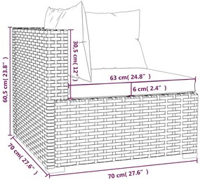 5 pcs conjunto lounge de jardim c/ almofadões vime PE cinzento