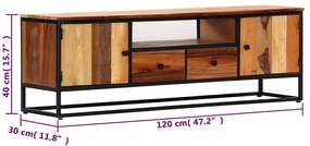 Móvel de TV 120x30x40 cm madeira recuperada maciça e aço