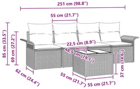 Conjunto de Sofá de Jardim de 5 Peças com Almofadas Cinzento Rattan Po