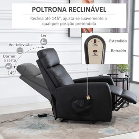 Poltrona Relax Levanta Pessoas Poltrona Elétrica Reclinável a 145° com Controlo Remoto Apoio para Pés 67x95x105 cm Preto