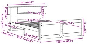 Cama com estante sem colchão 120x190 cm pinho maciço