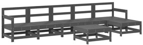 7 pcs conjunto lounge jardim c/ almofadões madeira maciça cinza