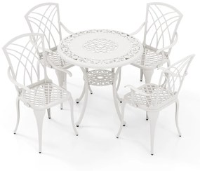Conjunto de Jardim 5 peças em alumínio fundido com orifício para guarda-sol Conjunto de mesa e cadeira para exterior para jardim, pátio e varanda Bran