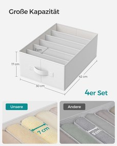 Conjunto de 4 dobráveis Caixas 42 x 30 x 17 cm Organizadoras de roupeiros 6 compartimentos Brancas