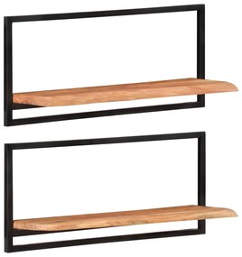 Prateleiras de parede 2 pcs 80x25x35 cm acácia maciça e aço