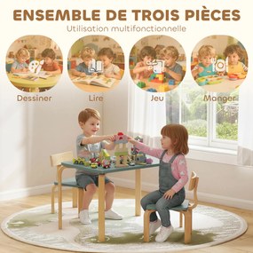 Mesa infantil com cadeiras, conjunto composto por uma mesa e duas cadeiras infantis de madeira para desenhar, brincar e estudar, 78 x 53 x 53 cm, verd