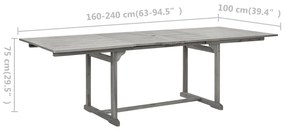 Mesa de jantar p/ jardim (160-240)x100x75 cm acácia maciça