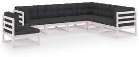 vidaXL 7 pcs conj. lounge de jardim c/ almofadões pinho maciço branco