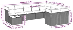 10 pcs conj. sofás jardim com almofadões vime PE cinzento-claro
