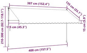 Toldo retrátil manual com LED 400 cm laranja e castanho
