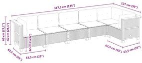 6 pcs conjunto de sofás p/ jardim com almofadões vime PE bege