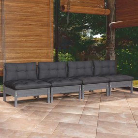 vidaXL Sofá de jardim 4 lugares com almofadões antracite pinho maciço