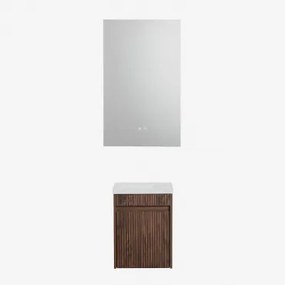 Conjunto De Móvel De Casa De Banho Suspenso Em Madeira Com Lavatório Integrado Narek Sem Torneira & Retangular Led E Anti-embaciamento 55x90 Cm Riben