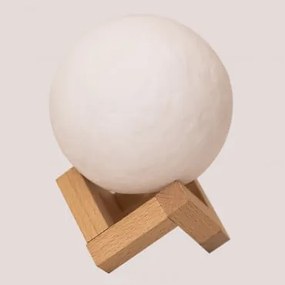 Lâmpada De Mesa Led Sem Fio Em Madeira Moon Kids Branco - Sklum