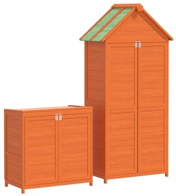 2 pcs conj. abrigos p/ ferramentas jardim pinho maciço castanho