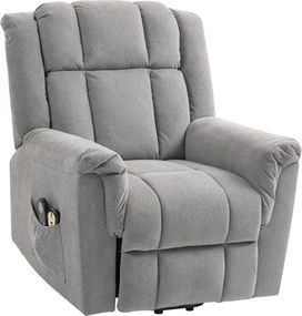 Poltrona elevatória elétrica com função de massagem e aquecimento em tecido chenille, poltrona de relaxamento elétrica com encosto reclinável, cinzent