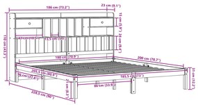 Cama com estante sem colchão 180x200 cm pinho maciço branco