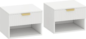 HOMCOM Conjunto de 2 Mesas de Cabeceira Flutuantes Estreitas com Gaveta com Frente Canelada e Prateleira Aberta 40x34x29 cm Branco | Aosom Portugal